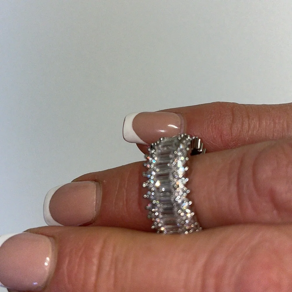 💎925  STERLING LUXURY DIAMOND SILVER  RING - Picture 7 of 8